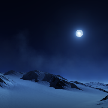 Full moon, Night sky, Snow covered, Foggy, Landscape, Twilight