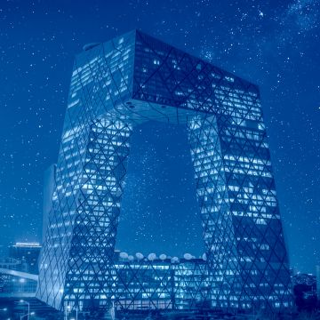 CCTV headquarters, Beijing, China, Modern architecture, Starry sky, Metropolis, Glass building