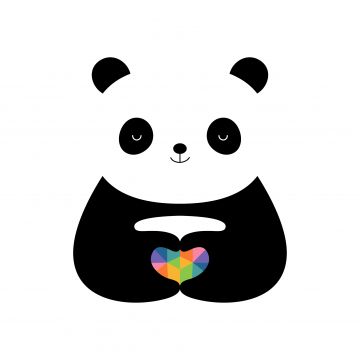 Cute panda, Love heart, Colorful hearts, White background, Minimalist, Happy, Cartoon, Simple