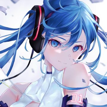 Hatsune Miku, Anime girl, White background, Blue
