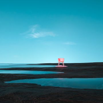 Chair, Dream, Turquoise, Clear sky, Scenic, Surreal, Pink, Minimalist, Simple