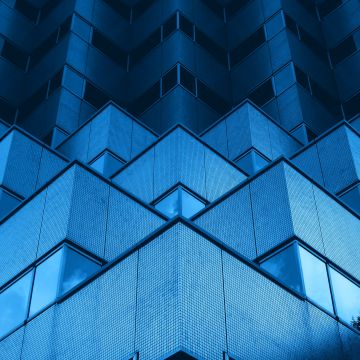 Modern architecture, Building, Office, Geometric, Blue background, Symmetric