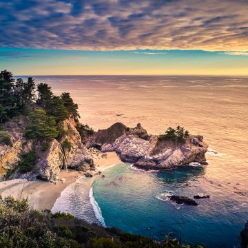 Big Sur, Rocks, California, USA, Scenery, Seascape, Beach, Serene, Evening, Ocean, Horizon, Trees, Scenic, 5K