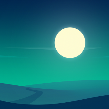 Full moon, Minimalist, Night time, Roadway, Calm, Landscape, Flat, Digital Art, Simple