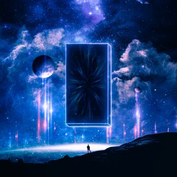Monolith, Surreal, Planets, Clouds, Stars, Night, Cosmos