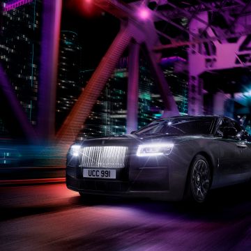 Rolls-Royce Ghost Black Badge, Colorful, 2021, Night, Car lights