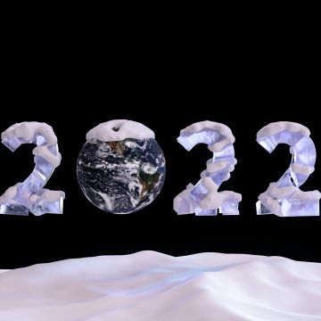 2022 New Year, Snow, Rendering, 3D, Black background, Planet Earth, Happy New Year