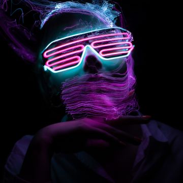 Woman face, Light paint, Dark background, Neon Glasses, Creative, Long exposure, 5K