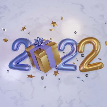 2022 New Year, 3D, Render, Balloons, Gift Boxes, Party confetti, Happy New Year