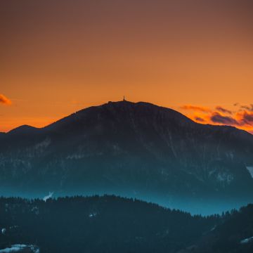 Mount St. Ursula, Peak, Dawn, Dusk, Sunset, Evening sky, Slovenia, 5K