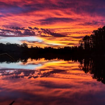 Sunset, Lake, Reflections, Landscape, Scenic, Silhouette, Dusk, 5K