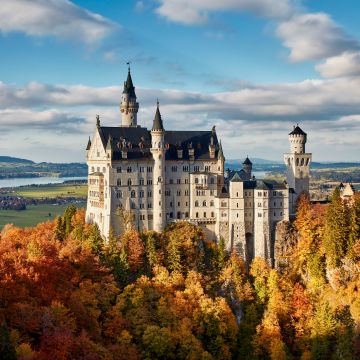 Neuschwanstein Castle, Ancient architecture, Autumn, Schwangau, Germany, 5K, 8K