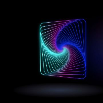 3D, Geometric, Neon, Glowing, Black background, Pattern