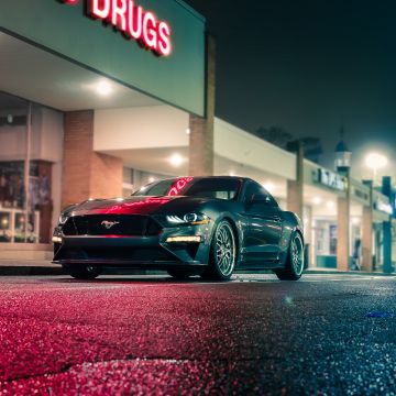Ford Mustang, Night, City lights, Neon