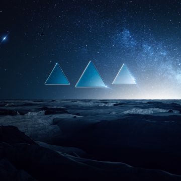 Winter, Cold, Starry sky, Triangles, Blue, Dark, Night, Fusion, Landscape