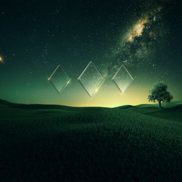 Starry sky, Sunset, Nebula, Green, Landscape, Fusion, Diamond shapes, Illusion