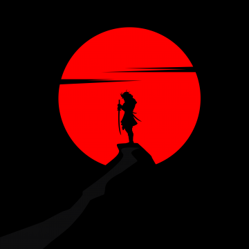 Samurai, Katana, Warrior, Immortal, Sun, Silhouette, Black background, AMOLED, Simple