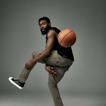 Jaylen Brown, Basketball player, NBA, American, Boston Celtics, Grey background, Brown aesthetic