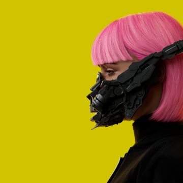 Futuristic, Cyberpunk girl, Yellow background, 5K