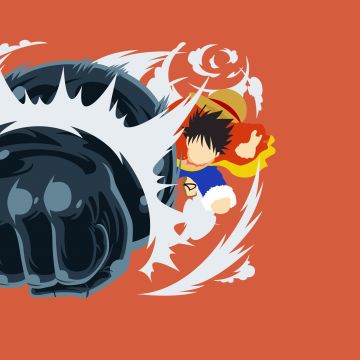 Monkey D. Luffy, Fist, One Piece, Orange background, Minimal art, 5K