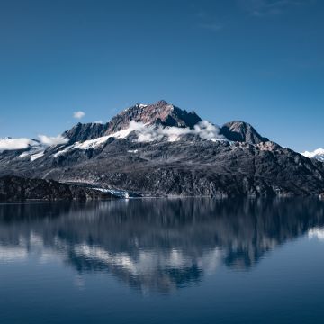 Mount Copper, Lamplugh Glacier, Glacier Bay National Park, Alaska, Famous Place, Clear sky, Body of Water, Reflection, Landscape, Mountain range, 5K, 8K