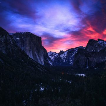 Yosemite National Park, Sunrise, Tunnel View, Beautiful Sky, Landscape, Scenery, Valley, Snow covered, 5K, 8K