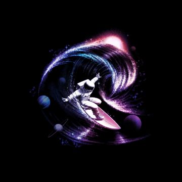 Space surfer, Astronaut, Surfing, Bored Astronaut, Black background, AMOLED