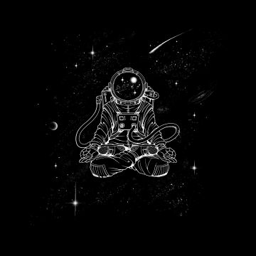 Astronaut, Yoga, Meditation, Minimal art, Space artwork, Black background, AMOLED