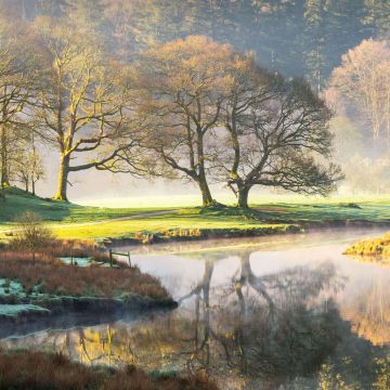 River Brathay, Fall, Landscape, Scenery, Foggy, Morning, Reflections, 5K