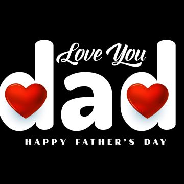 Love You Dad, Happy Fathers Day, Red hearts, Black background, 5K, 8K