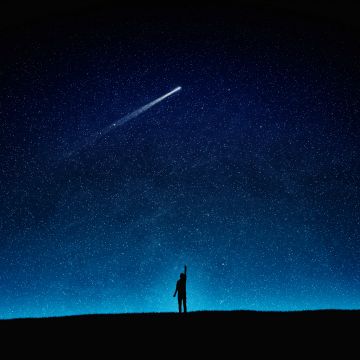 Night, Man, Alone, Starry sky, Night sky, Comet, Silhouette