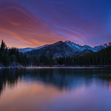 Bear Lake, Colorado, Rocky Mountain National Park, Sunset, Reflection, Forest, Landscape, 5K
