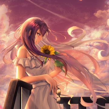 Anime girl, Happy Mood, Sunflower, Alone, 5K