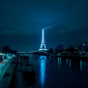 Eiffel Tower, France, Night, Paris, Reflection, River Thames, City lights, Night City