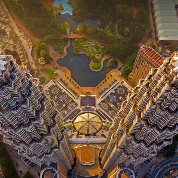 Petronas Towers, Skyscrapers, Kuala Lumpur, Malaysia, Aerial view