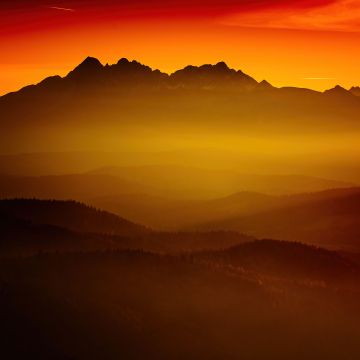 Tatra Mountains, 8K, Mountain range, Sunset, Orange sky, Europe, 5K