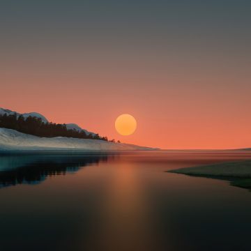 Sunset, Windows 11, Dusk, Lake, Reflection, Landscape