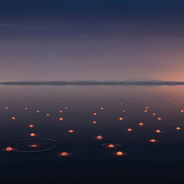 Lake, Lights, Night, Starry sky, Windows 11