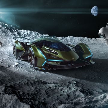 Lamborghini Lambo V12 Vision GT, Moon, Astronauts, 5K, 8K