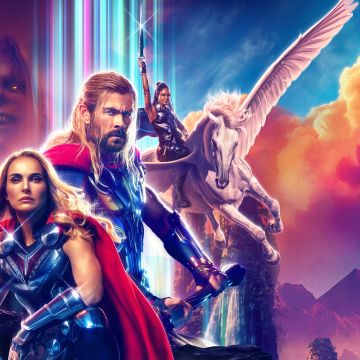 Thor: Love and Thunder, 2022 Movies, Chris Hemsworth as Thor, Natalie Portman as Jane Foster, Tessa Thompson as Valkyrie, Marvel Comics