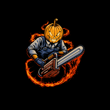 Halloween Pumpkin, Chainsaw, Black background, AMOLED, Minimalist