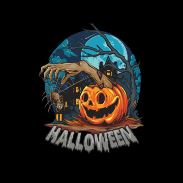 Scary house, Halloween Pumpkin, Black background, AMOLED, Spooky