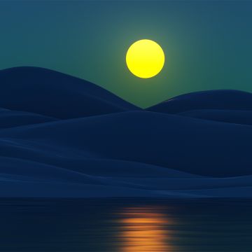 Moon, Digital Art, Night, Mountains, Lake, Reflection, Full moon