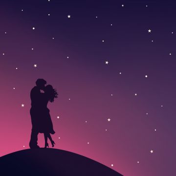 Kissing couple, Aesthetic, Silhouette, Starry sky, Romantic, Lovers, Pair, 5K