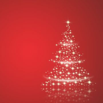Christmas tree, Sparkles, Red background, Navidad, Noel