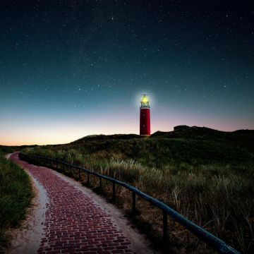 Lighthouse, Starry sky, Night, Landscape, 5K, 8K