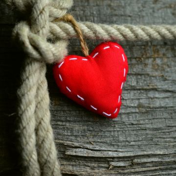Red heart, Love heart, Heart symbol, Wooden background, Rope, Knot, 5K, Aesthetic
