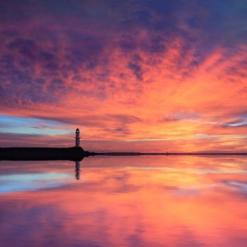 Lighthouse, 8K, Sunset, Seascape, Dusk, Clouds, Sunlight, Evening sky, 5K