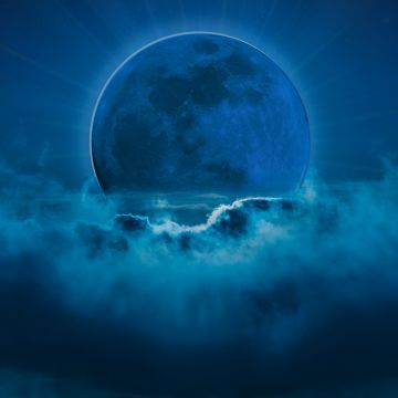 Blue moon, Night, Surreal, Blue background, Night sky, Clouds