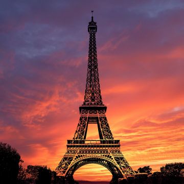 Eiffel Tower, Sunset, Evening sky, Paris, Silhouette, Twilight, Orange sky, France